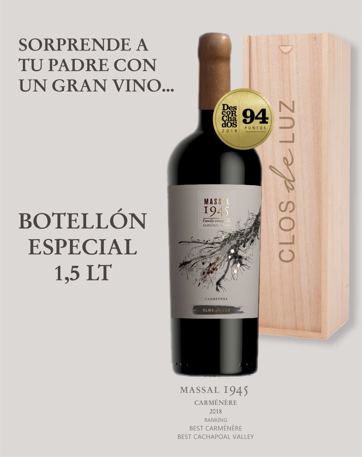 Botellon 1.5 LT Massal 1945 Carménère